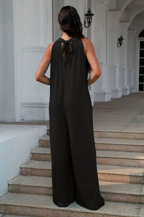 Double Take Full Size Tie Back Cutout Sleeveless Jumpsuit - Deda's Closet & Things