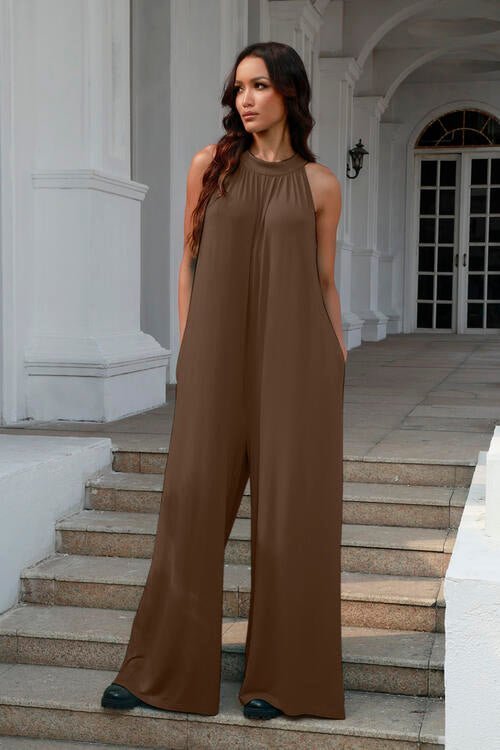 Double Take Full Size Tie Back Cutout Sleeveless Jumpsuit - Deda's Closet & Things