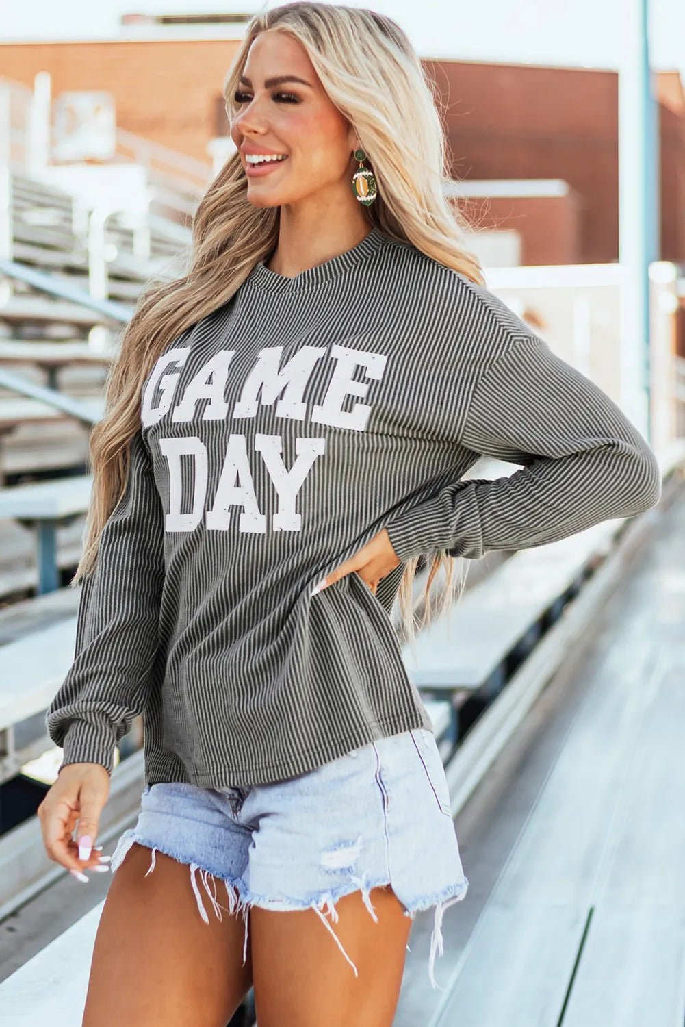 GAME DAY Striped Round Neck Long Sleeve Top - Deda's Closet & Things